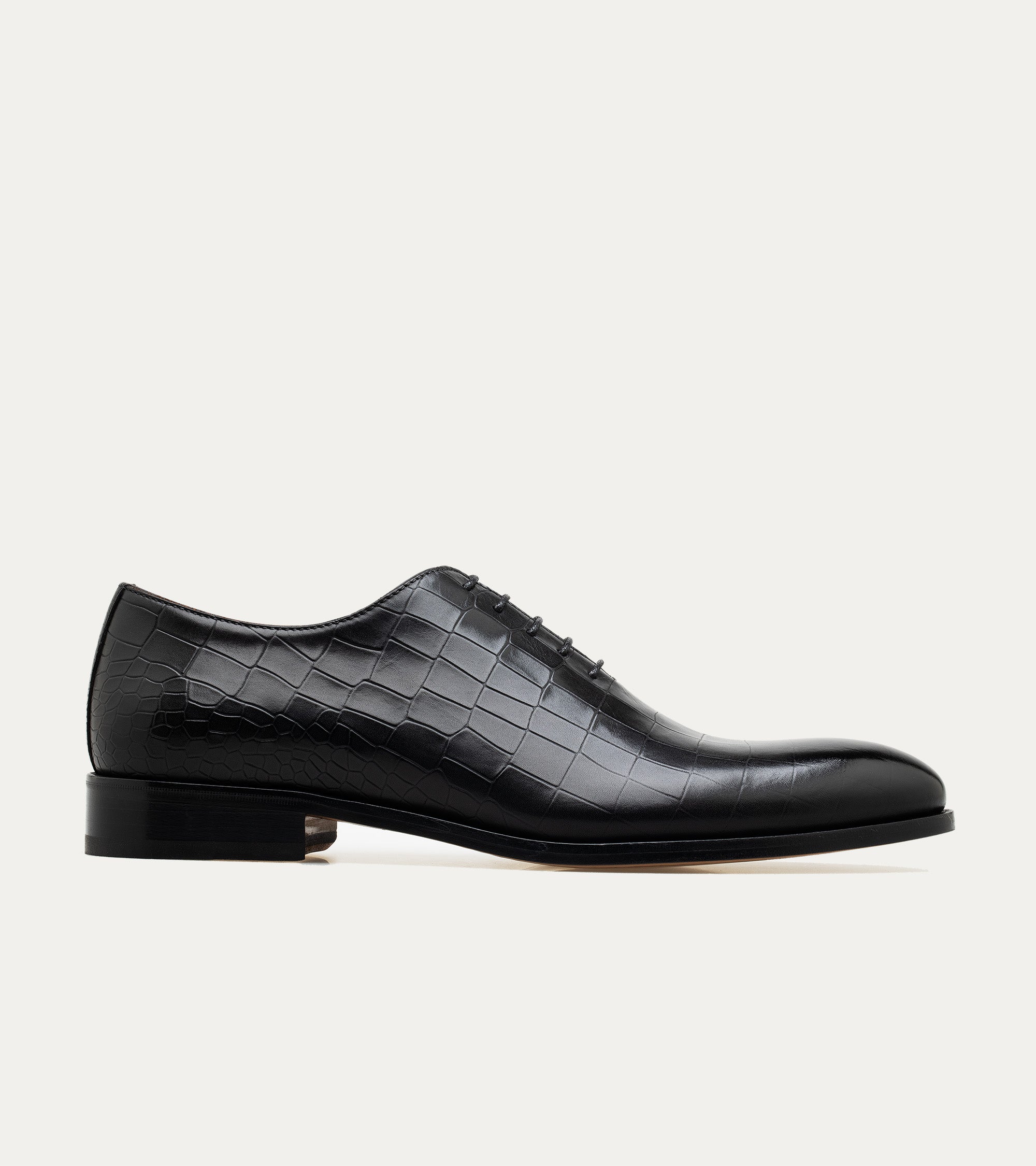 Wholecut Oxford Plain Toe Black Croc Antique