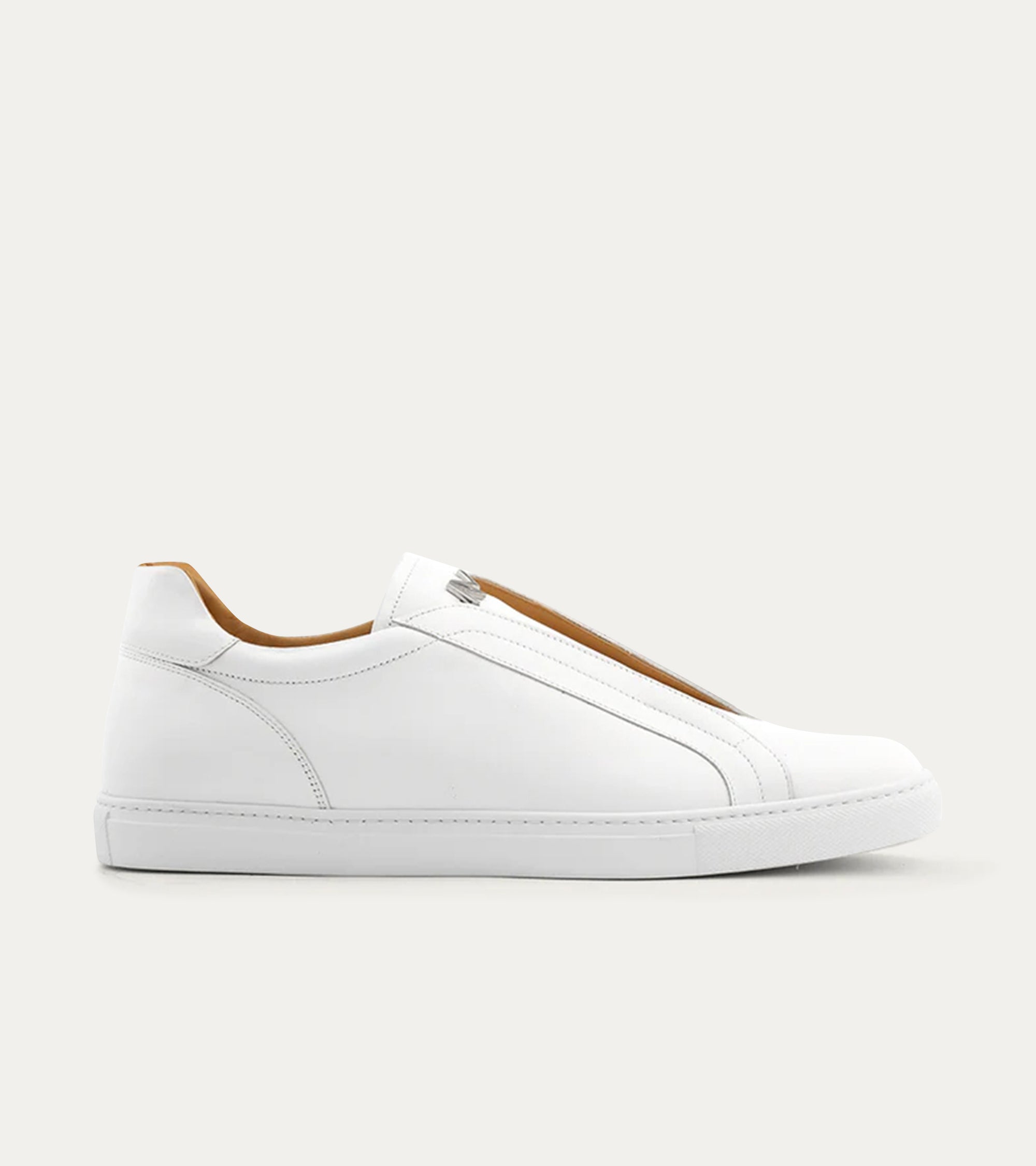 Elastic Slip On Sneaker In White Leather - Ace Marks